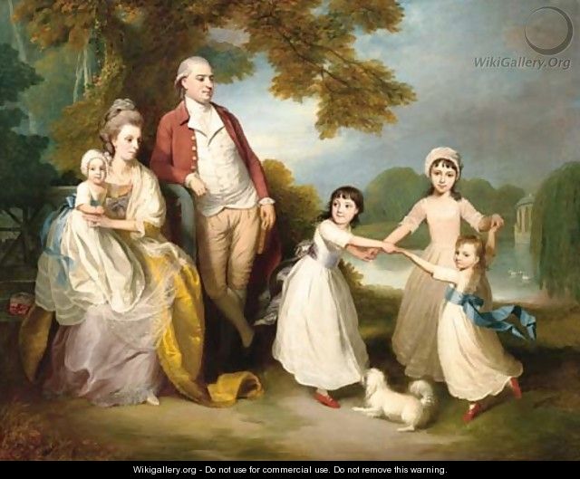 A gentleman and lady with their children in a landscape - Thomas Beach