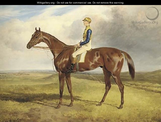 James Goater on Sultan, winner of the Newmarket Cambridgeshire 1855, in a landscape - Thomas Barratt Of Stockbridge