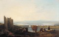 Figures and cattle resting before a river estuary at sunset - Thomas Barker of Bath