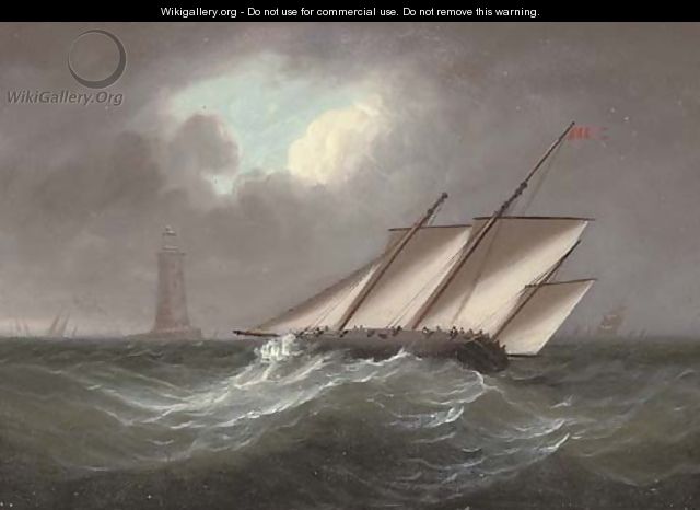 An armed lugger heeling in the breeze off the Eddystone lighthouse - Thomas Buttersworth