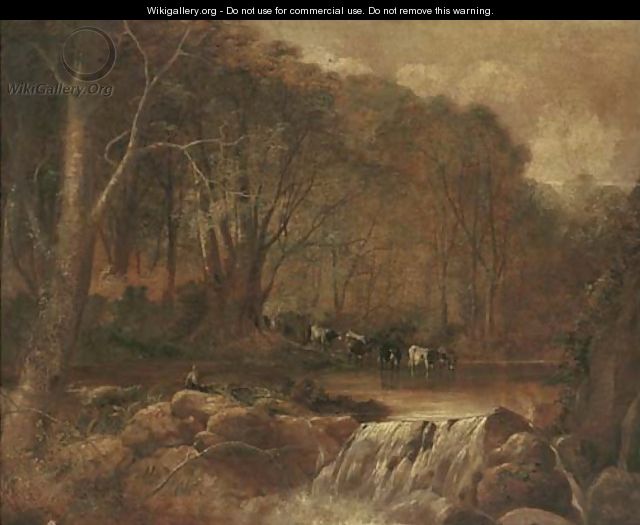Cattle fording a river - Thomas Creswick