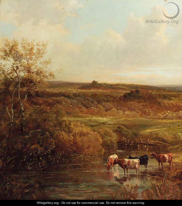 Cattle watering in an extensive landscape - Thomas Creswick
