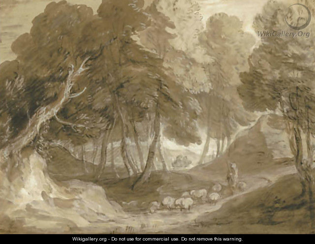 A wooded landscape with shepherd and sheep - Thomas Gainsborough