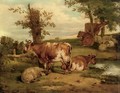 Cattle and sheep resting - Thomas Francis Wainewright
