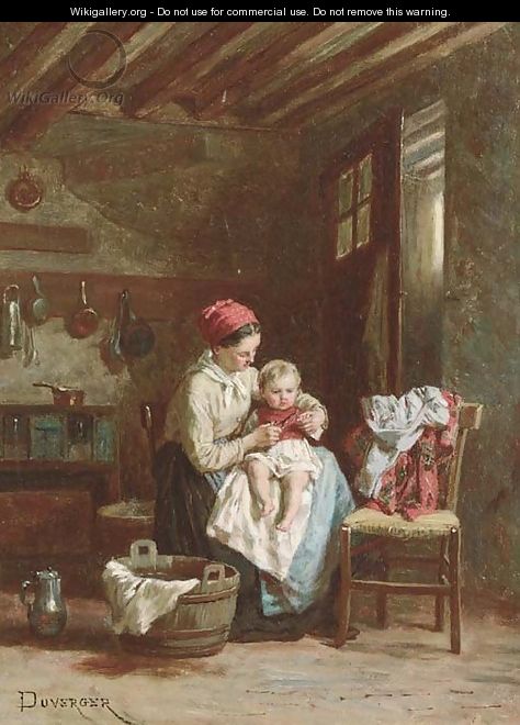 A mother and child at home - Theophile Emmanuel Duverger