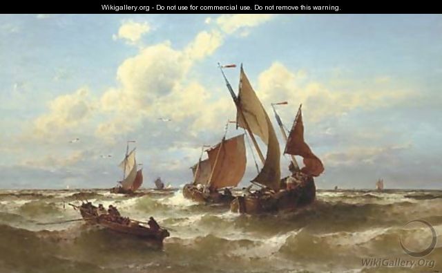Bateaux de Blankenberghe fishing on a choppy sea - Theodor Alexander Weber