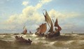 Bateaux de Blankenberghe fishing on a choppy sea - Theodor Alexander Weber