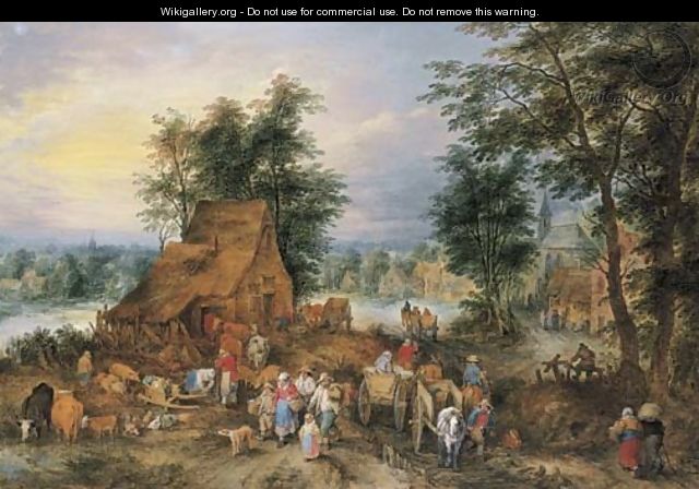 A village scene with peasants at work - Theobald Michau