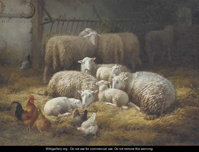 Sheep and Chickens in a Farm Interior 2 - Theo van Sluys