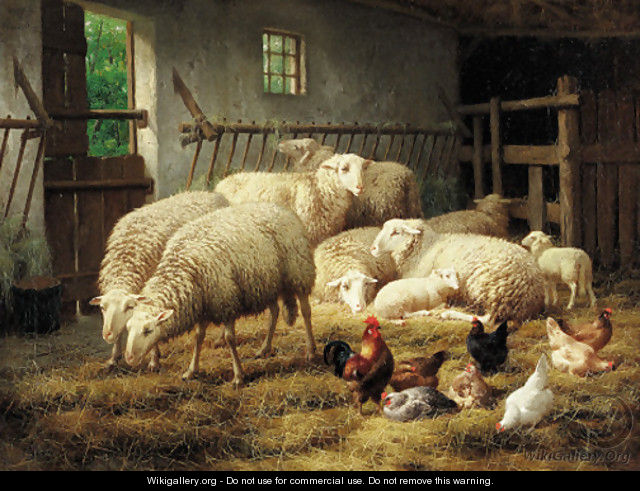 A stable with sheep and chickens - Theo van Sluys