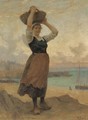 Young woman on the beach - Theophile Louis Deyrolle