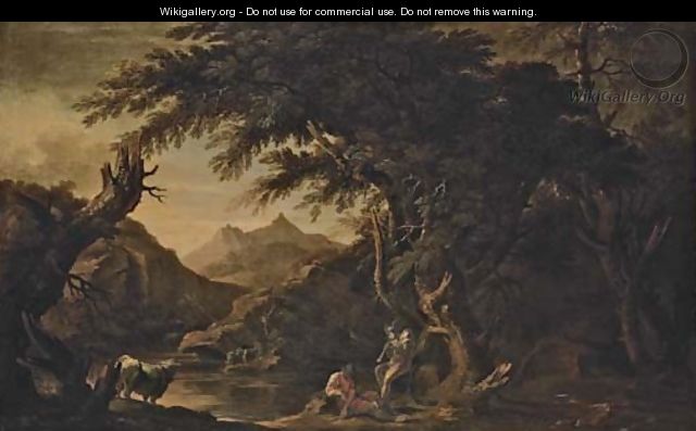 Argus, Io and Mercury in an extensive river landscape - (after) Rosa, Salvator