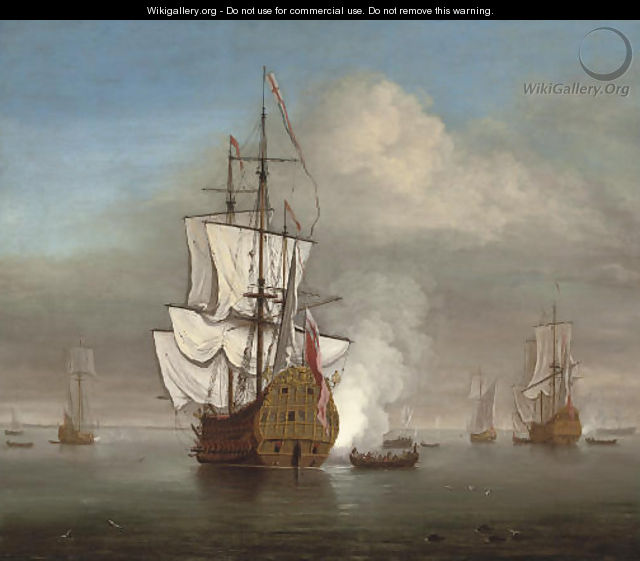 An English naval squadron announcing its departure from its anchorage - (after) Willem Van De, The Younger Velde