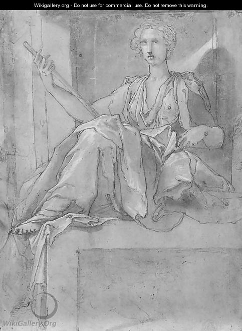 A female allegorical figure seated on a plinth - (after) Taddeo Zuccaro