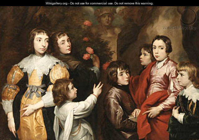 A Group Portrait, said to be the Bolingbroke family, in an ornamental garden - (after) Dyck, Sir Anthony van