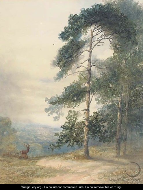 A stag and his herd scenting a disturbance - Sydney Herbert