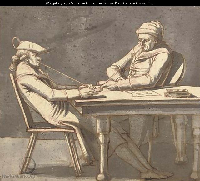 Two men smoking at a table - Swedish School