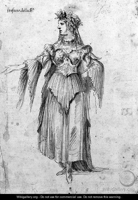 A woman crowned with laurel wearing armour - Stefano della Bella