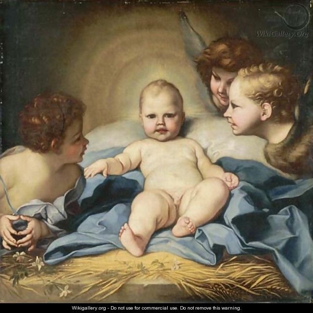 The Infant Christ with Angels and the Infant Saint John the Baptist - (after) Carlo Maratta Or Maratti