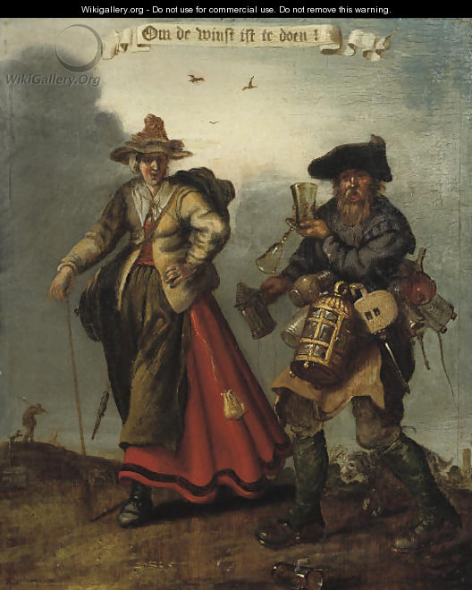 A male and female pedlar on a track an Allegory of Greed - (after) Adriaen Pietersz. Van De Venne