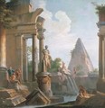 A capriccio of classical ruins with the Pyramid of Cestius - (after) Giovanni Paolo Panini
