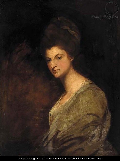 Portrait of a lady, half-length, in a white dress - (after) Romney, George