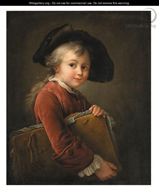 Le Petit Elve portrait of a boy holding a folio - (after) Franois-Hubert Drouais