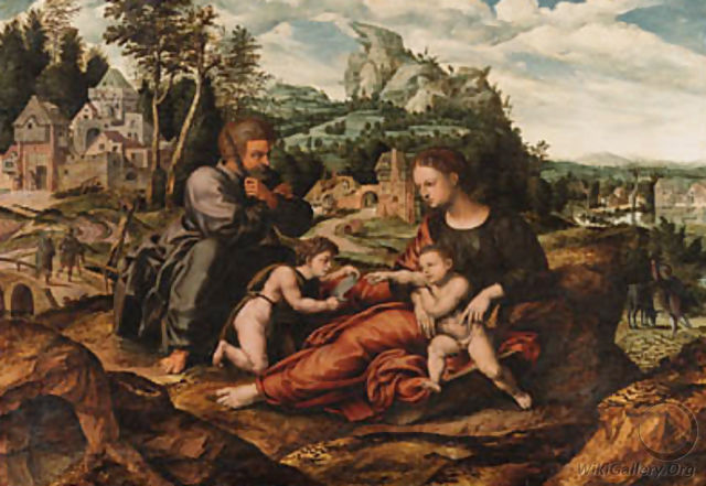 The Holy Family with the Infant Saint John the Baptist on the return from Egypt - (after) An Sanders Van Hemessen
