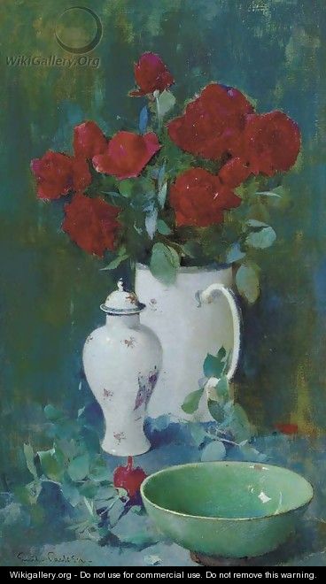 Still Life, Roses and Oriental Vases - Emil Carlsen