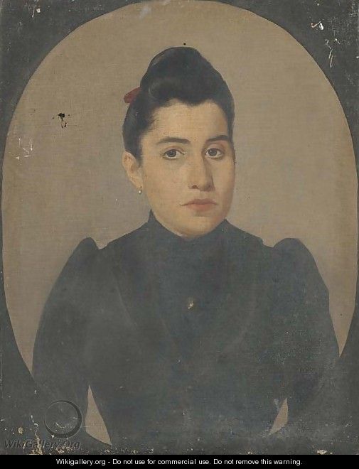 Portrait of a lady, half-length, in black, in a feigned oval - Spanish School