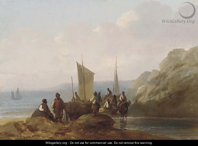 Fishermen congregating on the shore - Sir Augustus Wall Callcott