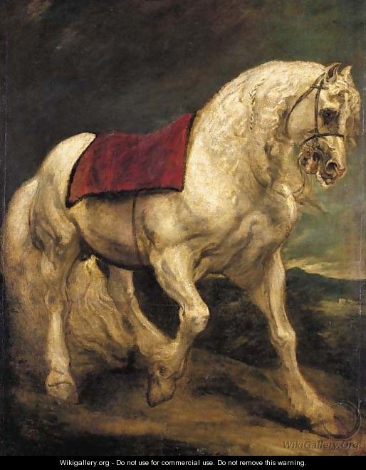 A bridled grey stallion, with a saddle cloth and partially plaited mane a modello - Sir Anthony Van Dyck