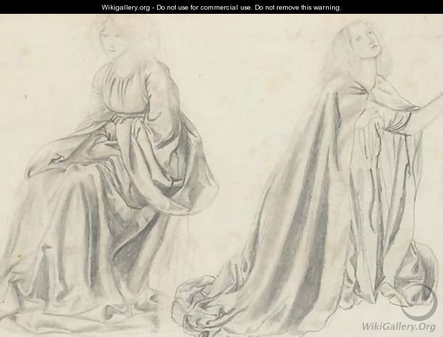 Studies of a woman seated and kneeling, possibly Fanny Cornforth - Sir Edward Coley Burne-Jones
