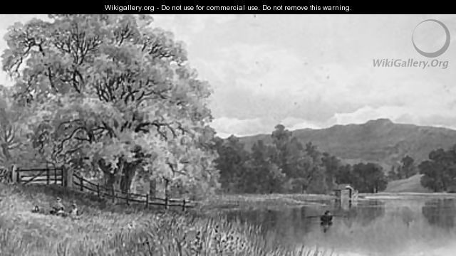 Figures having a Picnic beside a Lake in a mountainous Landscape - Ernest Albert Waterlow