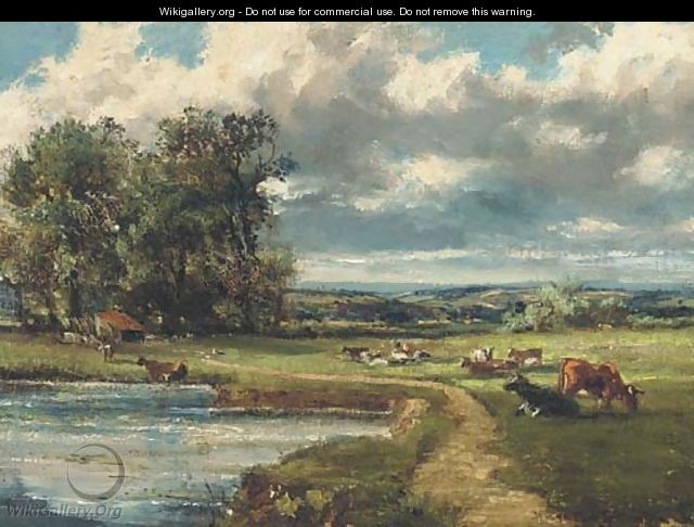 Cattle grazing by a river - Herbert Hughes Stanton