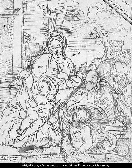 The Rest on the Flight into Egypt with the infant Baptist and another figure - Sébastien Bourdon