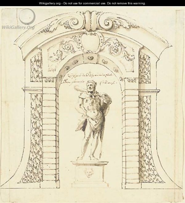 A statue of Hercules in a rusticated archway - Sigismondo Caula