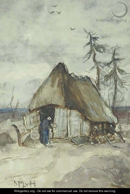 A peasantwoman by a shed on the heath - Sientje Mesdag Van Houten