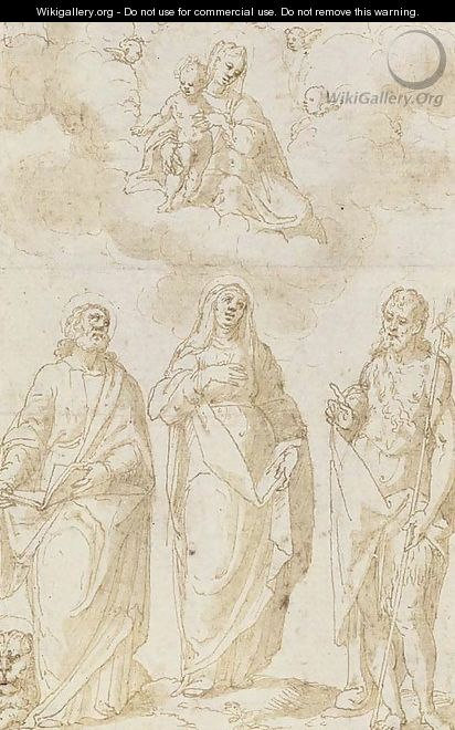The Madonna and Child appearing to Saint Mark, Saint Catherine () and Saint John the Baptist - Sienese School