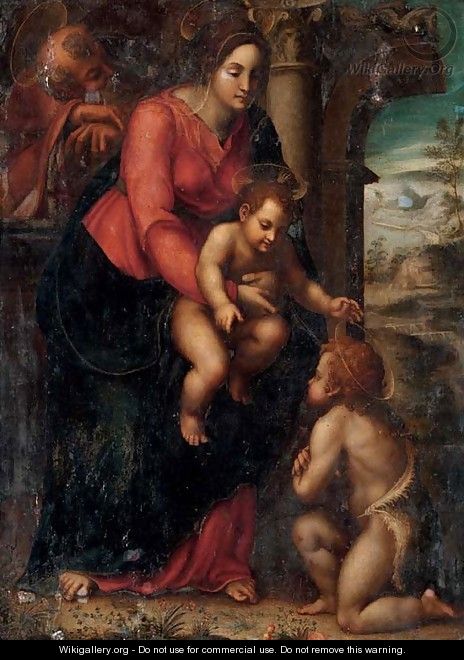 The Holy Family with the Infant Saint John the Baptist in a landscape - Sienese School