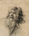 The Head of a bearded Man, looking up to the left - Simon Vouet