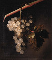 A trompe l'oeil a bunch of grapes hanging before a stone wall - Simon Pietersz. Verelst