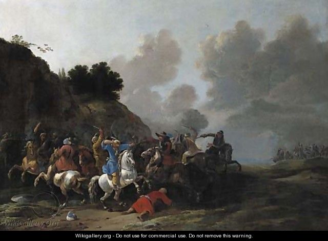 A cavalry battle between Turks and Christians - Simon Johannes van Douw