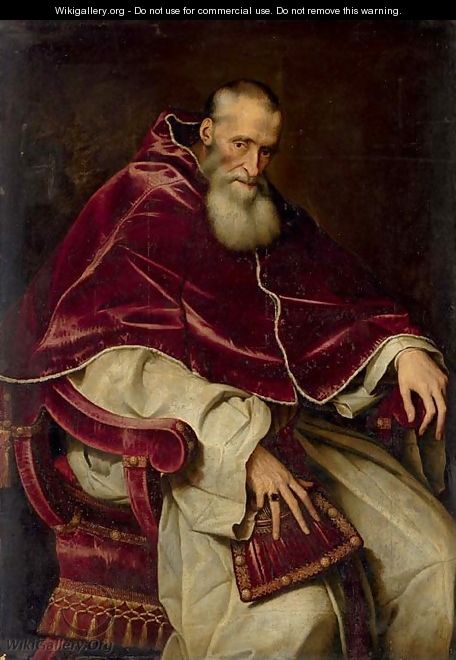 Portrait of Alessandro Farnese (1468-1549), Pope Paul III (1534-1549), seated three-quarter-length, in a papal robes - Scipione Pulzone