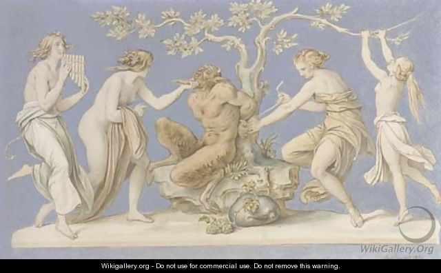 Four nymphs tying Pan to a tree - Moritz Ludwig von Schwind