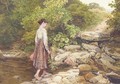 A girl crossing a stream - Myles Birket Foster