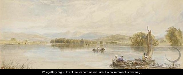 Boating on a lake - Myles Birket Foster