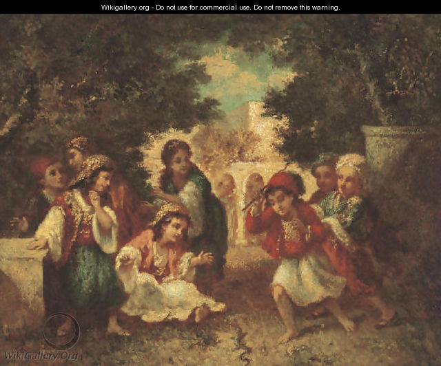 Enfants turcs jouant avec un lezard - Narcisse-Virgile Díaz de la Peña
