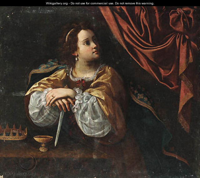A queen with a crown, cup and dagger in an interior - Neapolitan School