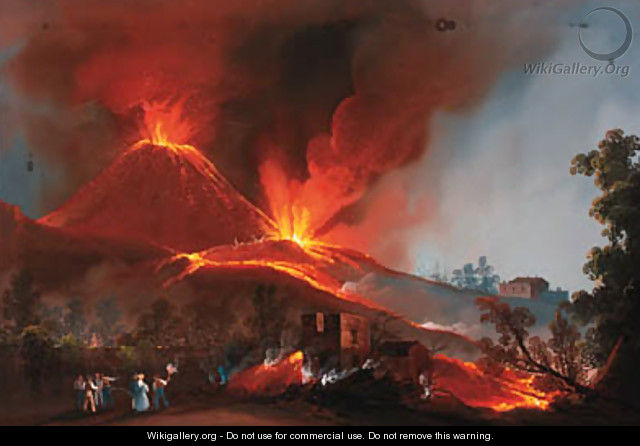 Vesuvius erupting by night - Neapolitan School